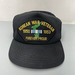 Vintage Korean War Veteran Forever Proud Ball Cap Hat Snap Back Black Made USA